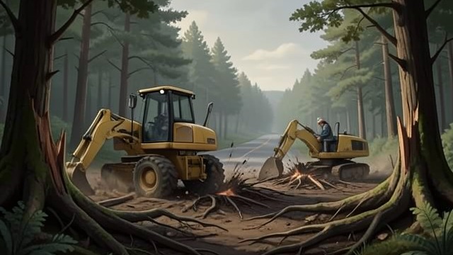 A Land Stripped Bare from "In the Woods". The wood’s disappearance A landscape under machinery Rob returns to Knocknaree after learning that construction has begun.