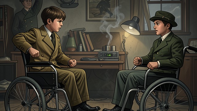 A Frightening Return from "The Plot Against America". A Frightening Return Encounter with injury Alvin returns to Newark thin, angry, and dependent on a wheelchair and crutches.
