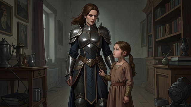 The Warrior Mother from "The Constant Princess". Admiration and Discipline A mother in armor Catalina watches Isabella choose the army over her frightened daughter.