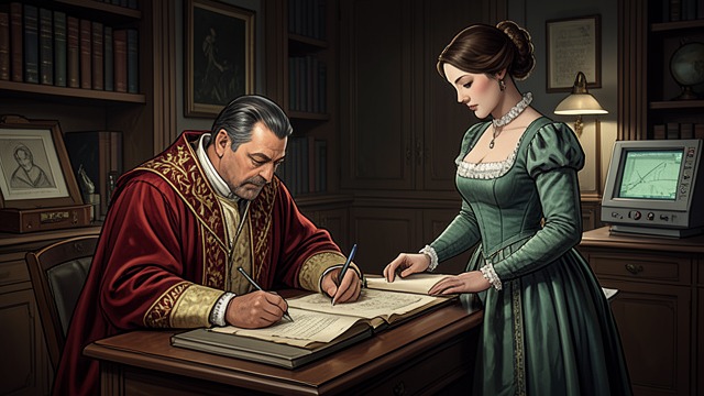 A King Guided by His Queen from "The Constant Princess". Influence Without Formal Rule Delegated attention Henry lets Katherine prepare correspondence, household accounts, and policy.