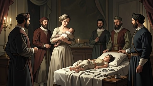 The Heir and the Loss from "The Constant Princess". Motherhood’s Contradiction A living prince Katherine gives birth to a boy and experiences the joy of holding her child.