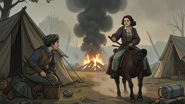 The Camp on Fire from "The Constant Princess". Panic and Leadership A child left behind Catalina watches her mother ride away from the burning camp to steady the army.