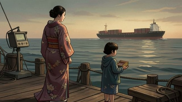 The Cargo-Ship Promise from "A Pale View of Hills". An Indirect Route Frank goes first Sachiko says Frank has a job on a cargo ship and will travel to America before sending money.