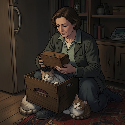 The Kittens and the Wooden Box from "A Pale View of Hills". The kittens become a concrete test of whether Sachiko will honor Mariko’s attachments when departure and uncertainty make care inconvenient.