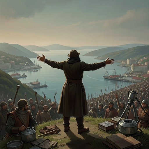 The Teacher’s Movement from Hill to Harbor from "The Prophet". This flow traces Almustafa’s changing position from solitary observer to public teacher and finally to a traveler who carries the people in memory.