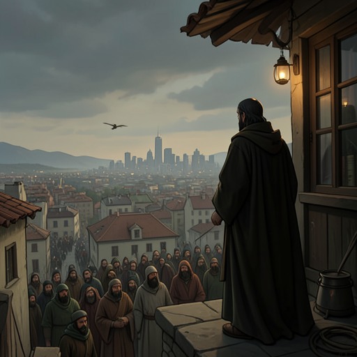 From Solitude to Shared Speech from "The Prophet". This flow traces Almustafa’s inward life from years of solitude to the public words through which private attention becomes a shared encounter.