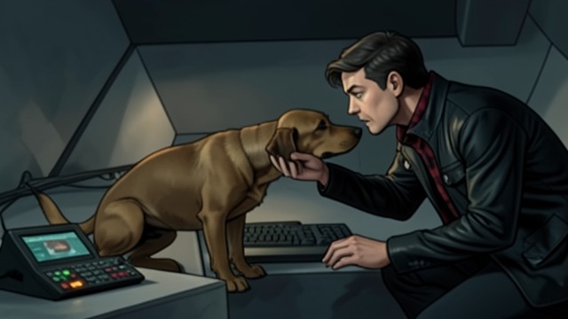 The Reunion with Newton from "The Humans". Recognition Without Words An old pain returns Newton approaches the narrator with his arthritis back and presses his nose against him.
