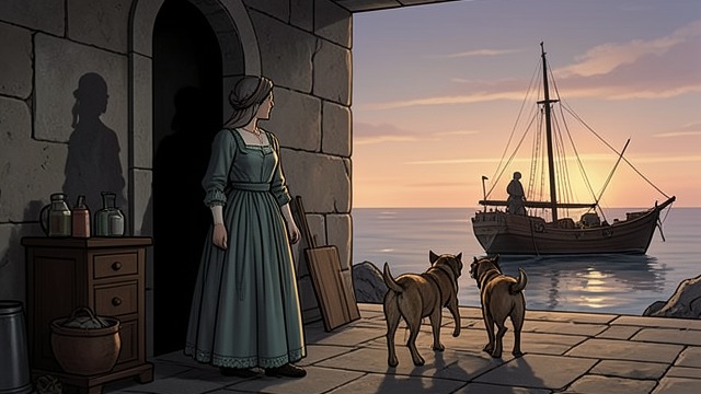 An Answer in the Dawn from "También esto pasará". An Answer in the Dawn A remembered figure From the wall above Port Lligat, Blanca imagines her mother alive again, walking toward the boat with her dogs.