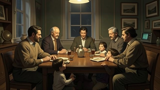 A Table of Former Partners from "También esto pasará". A Table of Former Partners Unusual coexistence Óscar and Guillem sit together with Blanca and the children, treating one another's children with warmth.
