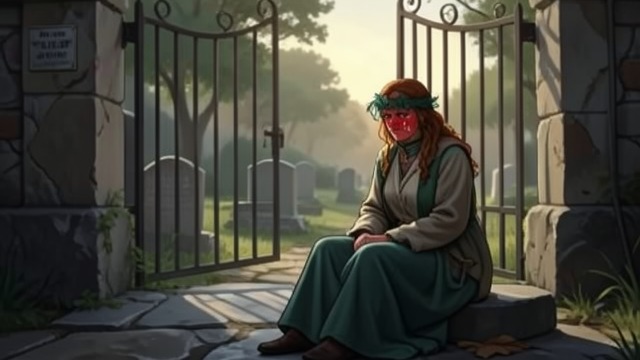 Alone at the Threshold from "También esto pasará". Alone at the Threshold A private breakdown The locked cemetery gate defeats Blanca's imagined plan for a composed visit.