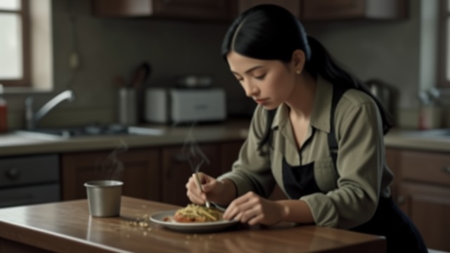 Careful Daily Devotion from "También esto pasará". Careful Daily Devotion Small offerings Elisa cooks, prepares food, and rolls cigarettes for Damián with focused tenderness.