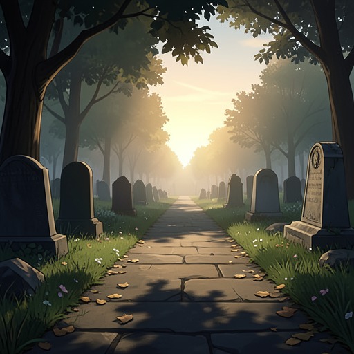 The Cemetery and Its Threshold from "También esto pasará". The novel's movement between funeral and dawn visit uses the cemetery as a boundary that Blanca cannot control but must approach.