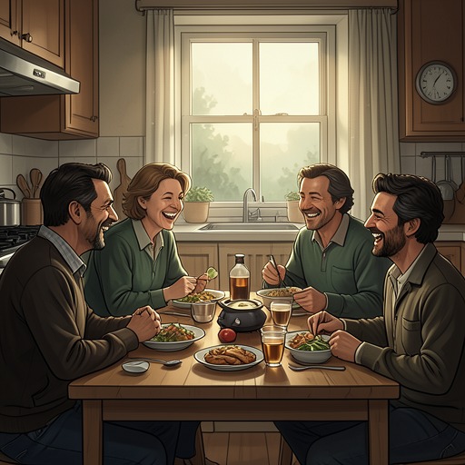 The Laughter That Holds the Family from "También esto pasará". Humor operates as a shared family language, preserving intimacy while also revealing the strain beneath care and grief.