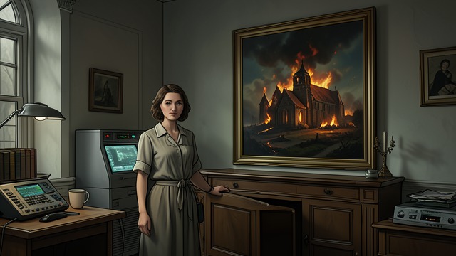 The Burning Church from "Rosemary's Baby". A Familiar Painting A Dream Detail Reappears Rosemary sees a painting of a burning church in the apartment and remembers a similar image from her dream.