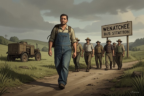 Ben and Emilio's journey to the Wolfhound orchard from "East of the Mountains". Ben and Emilio’s journey to Wolfhound Orchard transforms a chance encounter into a chain of practical obligations: an injured, grieving doctor helps a young…