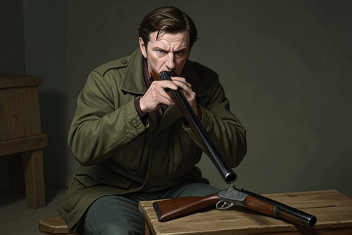 Ben Givens's suicide attempt from "East of the Mountains". Ben Givens's suicide attempt is disclosed through the gun he carries into the desert: earlier that morning, he had put his father's shotgun in his mouth.