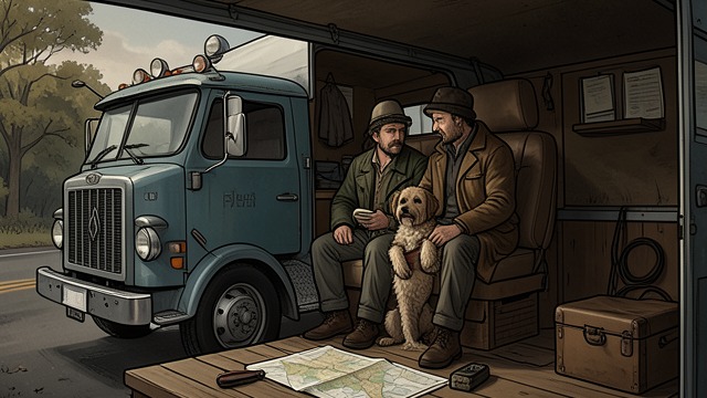 A Trucker's Help from "East of the Mountains". A Trucker's Help An offer accepted Stu Robinson agrees to drive Ben and Rex to the veterinarian. He gives the injured dog space in the sleeper of his truck.