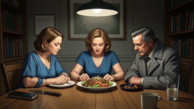An Ordinary Family Dinner from "East of the Mountains". An Ordinary Family Dinner A family gathering Ben visits Renee and Chris and behaves as if the evening were ordinary.