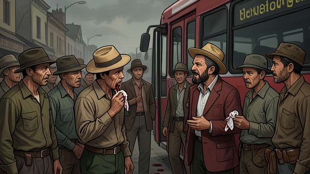 The Emergency on the Bus from "East of the Mountains". The Emergency on the Bus A sick passenger Ben hears a young migrant worker coughing severely and recognizes that the illness may be dangerous.