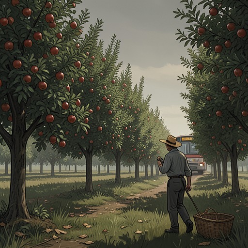 The Orchard and the Seasons from "East of the Mountains". Apple harvest links Ben's childhood, marriage, memories, and final return to the changing labor of the Columbia Basin.