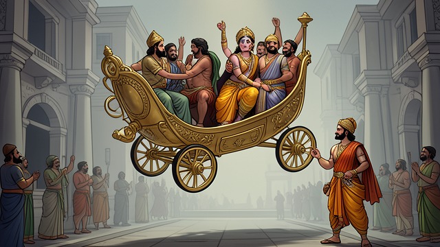 The Return to Ayodhya from "Ramayana". The Return to Ayodhya The war concluded Ráma defeats Rávaṇ, installs Vibhíshaṇ in Lanká, and recovers Sítá.