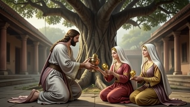 The Birth of Four Princes from "Ramayana". The Birth of Four Princes A promised lineage A divine being gives Daśaratha a sacred preparation to distribute among his queens.