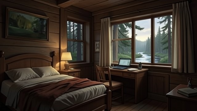 A Hidden Retreat from "The Sky Is Everywhere". A Hidden Retreat A private place Lennie has long visited a bedroom set up in the woods near the river.