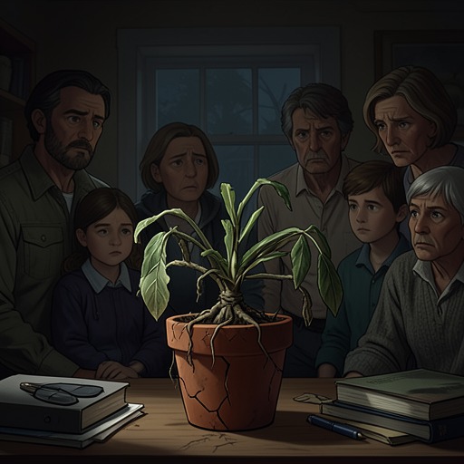 The Houseplant and the Household from "The Sky Is Everywhere". This flow follows Lennie’s houseplant as an emotional barometer and tracks how the family moves from treating it as a symptom to releasing its symbolic burden.