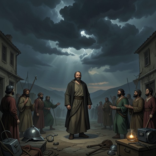 辩论的高潮逆转,《约伯记》中的场景。这条故事线追溯了从约伯质问上帝到上帝质问约伯的转变,也展现了人类从自诩掌控万物到认识受造世界深邃奥秘的转变。
