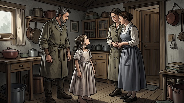 Found at the Cottage from "Undine". A Water-Born Child A Strange Arrival On the evening the fisherman’s infant disappears, a wet little girl appears at the cottage.