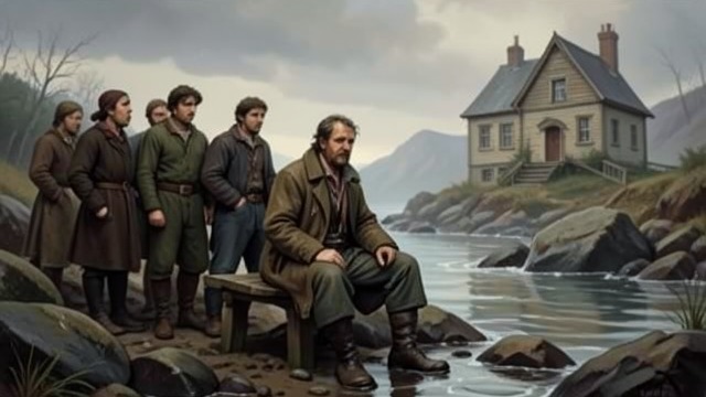 A Storm-Washed Arrival from "Undine". A Religious Guest Rescued by the Waters Father Heilmann reaches the isolated cottage after a storm sweeps him from a boat.