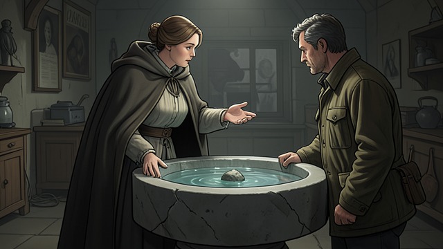 A Wife Defends the Household from "Undine". Love Expressed as Protection Sealing the Fountain Undine orders the castle fountain covered to keep Kuhleborn from entering.