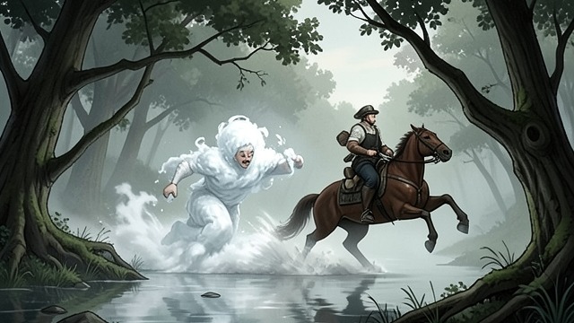 The White Guide from "Undine". A Reluctant Escort The Changing Face A white, indistinct face repeatedly appears among the trees and blasts foam at Sir Huldbrand and his horse.
