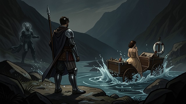 A Rescue Turns into a Trap from "Undine". The Guide’s Deception A Familiar Danger Sir Huldbrand enters the Black Valley to find Bertalda and encounters a distorted figure pretending to lie helpless.