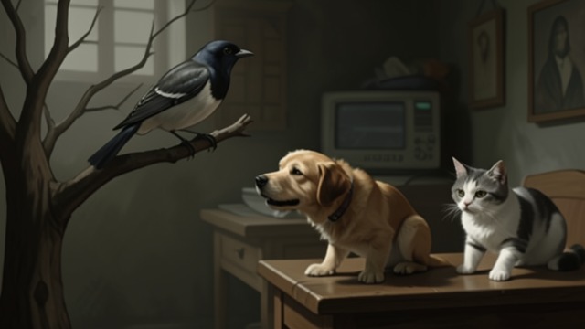 The Blackbird Escapes from "Dingo". An Unfinished Hunt Dingo Intervenes When Miche hesitates, Dingo catches a blackbird and places it before her, hoping to teach her to kill.