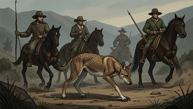 The Narrator’s Discomfort from "Dingo". A Dog in the Human Hunt Dingo Joins the Pack The narrator sees Dingo leading the pursuit and feels shame at finding his companion among the mounted hunters.