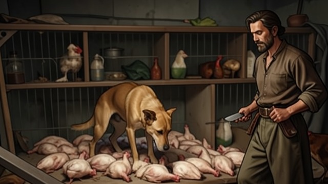 The Poultry Massacre from "Dingo". The Farmyard Massacre A Scene of Destruction Dingo kills a hundred chickens and arranges their bodies in orderly rows, while leaving every egg unbroken.
