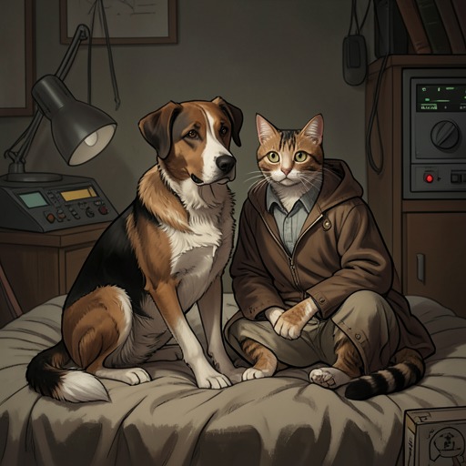 Dingo and Miche from "Dingo". This thread traces the affectionate companionship between Dingo and Miche as differences in species, desire, and hunting style reshape their bond.