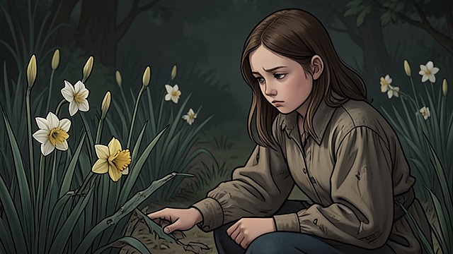 冰雹过后的花朵,《少女安妮》中的场景。冰雹过后的花朵 满目创痕的花园 安妮发现风暴过后只剩下几朵不甚完好的水仙花苞。她为那些不见了的花朵感到悲伤,原本她希望把花带到马修·卡斯伯特的墓前,也带到海丝特·格雷的安息之地。 对记忆的不同看法 玛丽拉质疑安妮的想法,不相信海丝特·格雷如今仍会挂念自己的花园。安妮则想象着,情感即使跨越死亡与岁月,依然可以有意义。