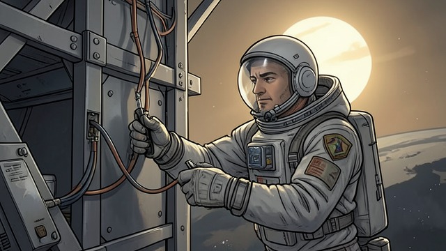 轨道维修工,《老蝾螈》中的场景。轨道维修工 轨道上的问题 巴特克检查栖居站的连接处,发现反射阳光造成的热危险。问题源于工程设计不匹配,而非缺乏宏大战略。 专长成为筹码 灵魂吞噬者39请他协助解决未来的问题,认为他的实践经验对计划至关重要。巴特克仍不确定,这究竟是真心需要他的帮助,还是想把他重新拉回来效力。