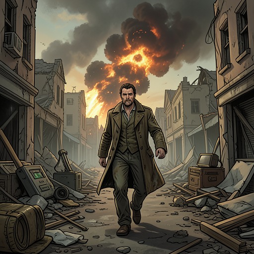 From Catastrophe to Continuance from "The Old Axolotl". Bartek’s path traces how an improvised survival on the day of disaster becomes a centuries-long search for a life beyond machinery.