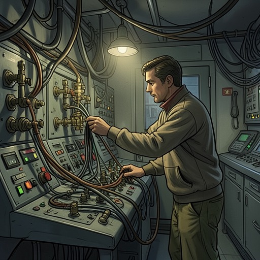 The Hardware of Survival from "The Old Axolotl". This flow traces how Bartek’s practical expertise becomes both an instrument of survival and a recurring burden.