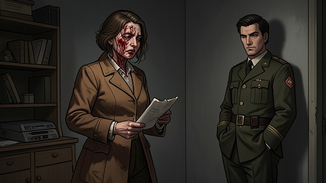 The Beaten Widow from "The Government Inspector". A Request for Redress Violence named The widow of a non-commissioned officer tells Khlestakov that the police flogged her after a market dispute.