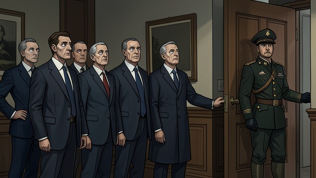 Petrified Before Authority from "The Government Inspector". Fear Finds Its Object The genuine summons A gendarme announces that a real official from Saint Petersburg has arrived and wants the officials immediately.