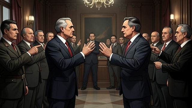 A Friendship Under Accusation from "The Government Inspector". The Pair Blame Each Other The officials point at them The Mayor and other officials accuse the landowners of starting the inspector rumor.