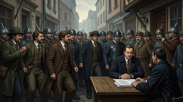 Merchants Find a Listener from "The Government Inspector". The Door Opens A complaint reaches power The merchants push past the guards and ask Khlestakov for protection against the Mayor.