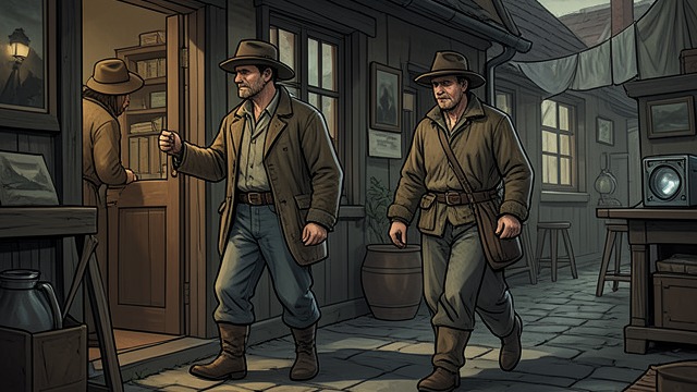 Together at the Door from "The Government Inspector". Watching the Consequences The pair stays near Bobchinsky peeks into the inn room while Dobchinsky accompanies the Mayor.