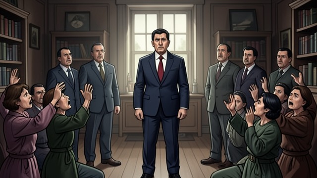 The Motionless Town from "The Government Inspector". The Silent Scene Bodies reveal the shock The Mayor stands rigid at the center, his family reaching toward him, while officials and guests freeze in different…