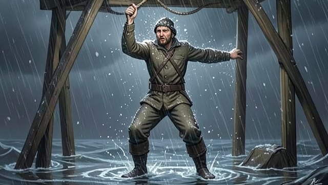 Raff’s Accident from "Hans Brinker, or The Silver Skates". Raff’s Accident Repair work in a storm Raff Brinker works at a threatened point near Veermyk Sluice during darkness and sleet.