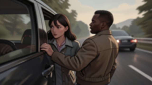 Crosswalk Rescue from "The Sun is Also a Star". A Sudden Rescue Near Collision Daniel pulls Natasha away from a car that runs a red light, damaging her phone and headphones.